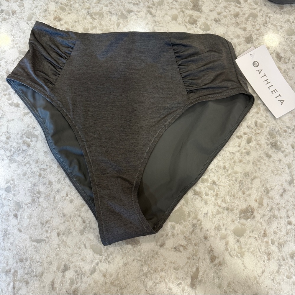 🆕Athleta Aqualuxe High Rise Bottom Shirred Sides Gray Swim Bottom S